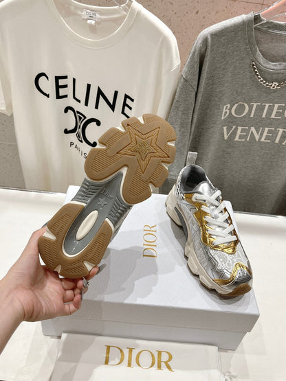 CD Vibe Sneaker White Mix Grey Gold Polyester Mesh Fabric And Cowhide