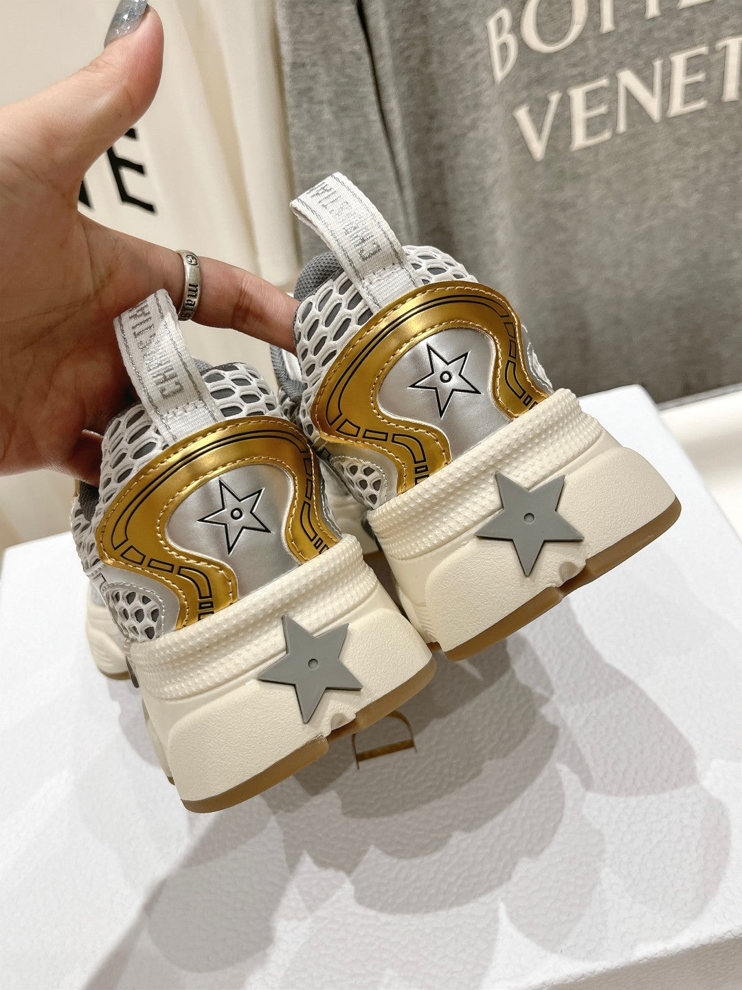CD Vibe Sneaker White Mix Grey Gold Polyester Mesh Fabric And Cowhide