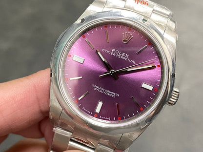 Rolex Oyster Perpetual 39mm Silver Purple Dial