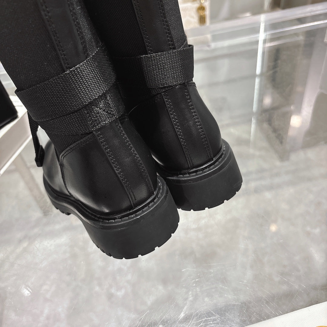 CD D-Major Boot Black Mix White Calfskin And Denim Fabric