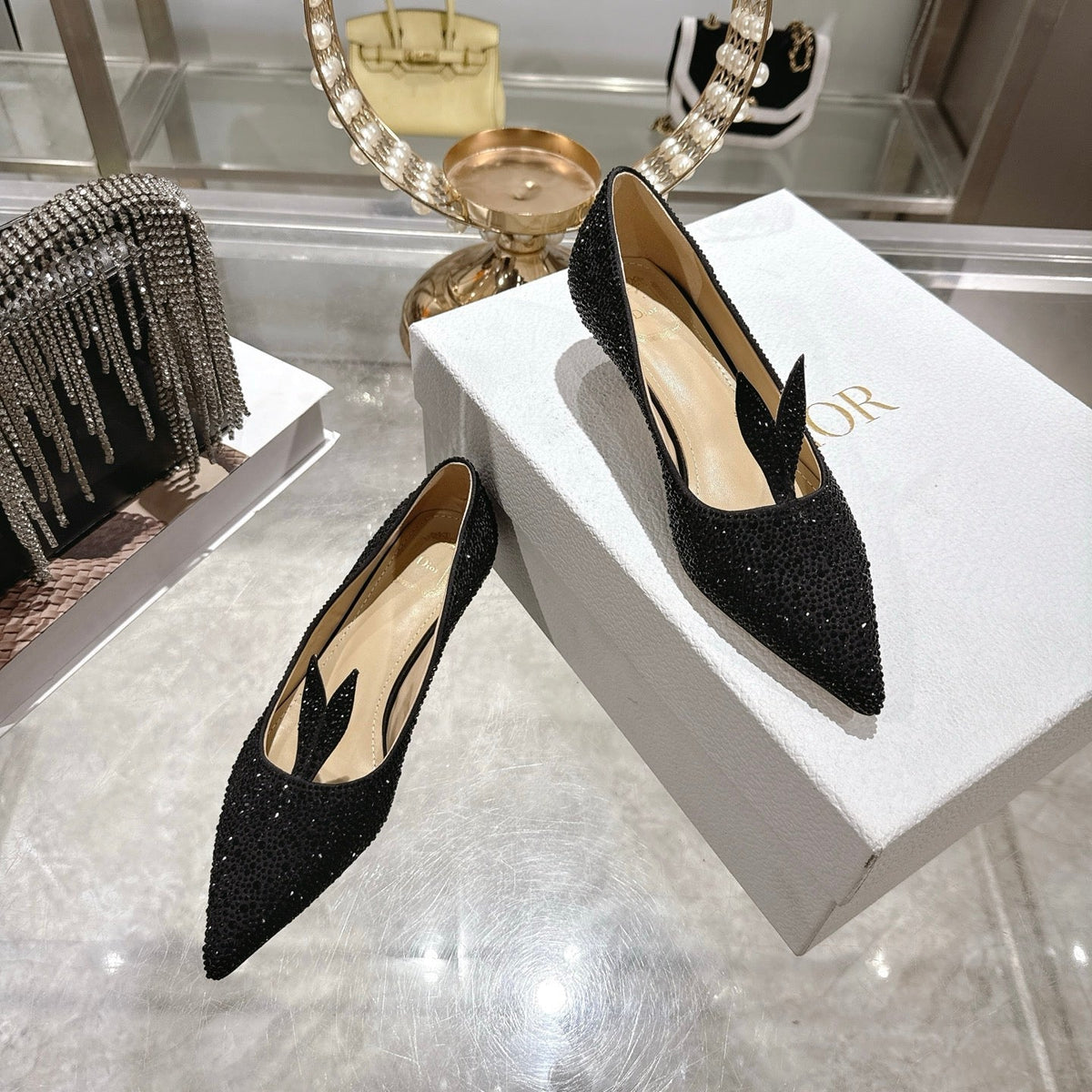 CD 26 Pump 35mm Black Full Diamond Sheepskin 592202