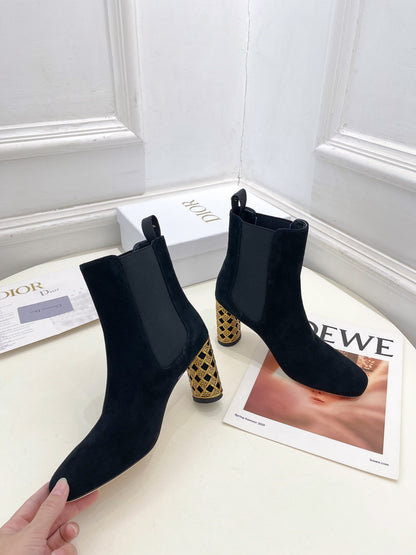 CD Icon Heeled Ankle Boot 80mm Black Suede