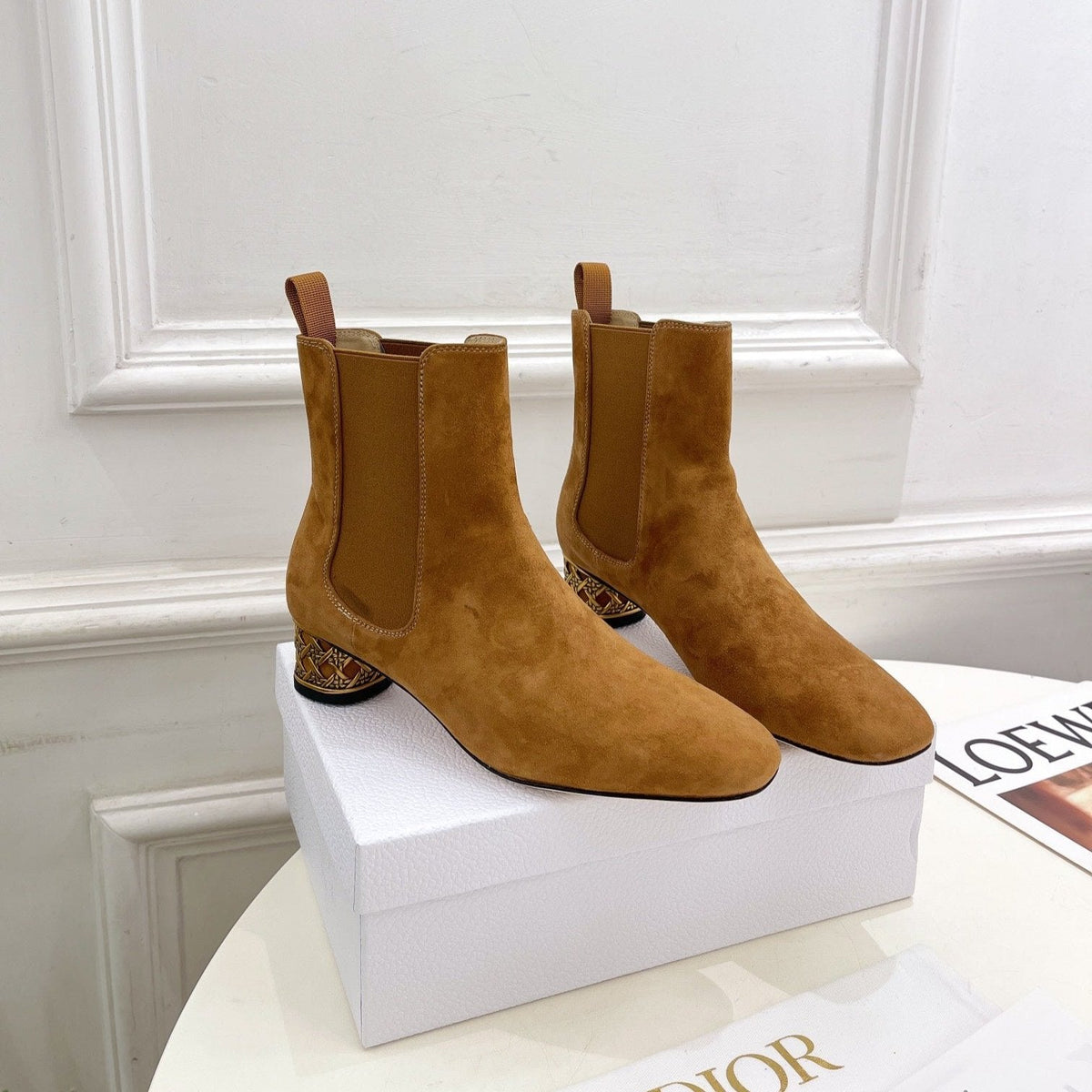 CD Icon Heeled Ankle Boot 40mm Brown Orange Suede