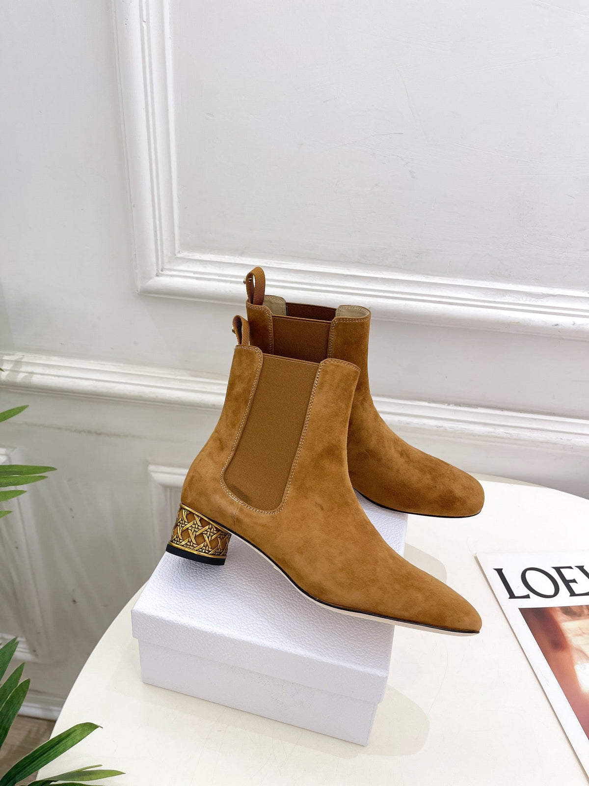 CD Icon Heeled Ankle Boot 40mm Brown Orange Suede