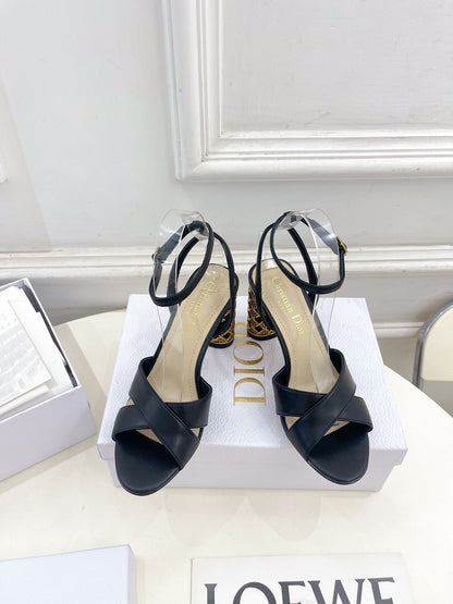 CD Icon Heeled Sandal 80mm Black Calfskin