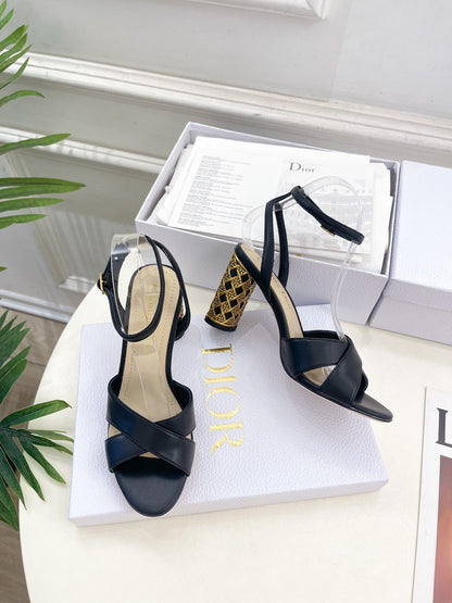 CD Icon Heeled Sandal 80mm Black Calfskin
