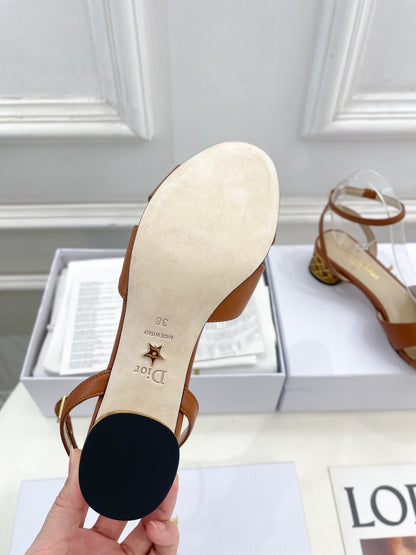 CD Icon Heeled Sandal 40mm Brown Calfskin
