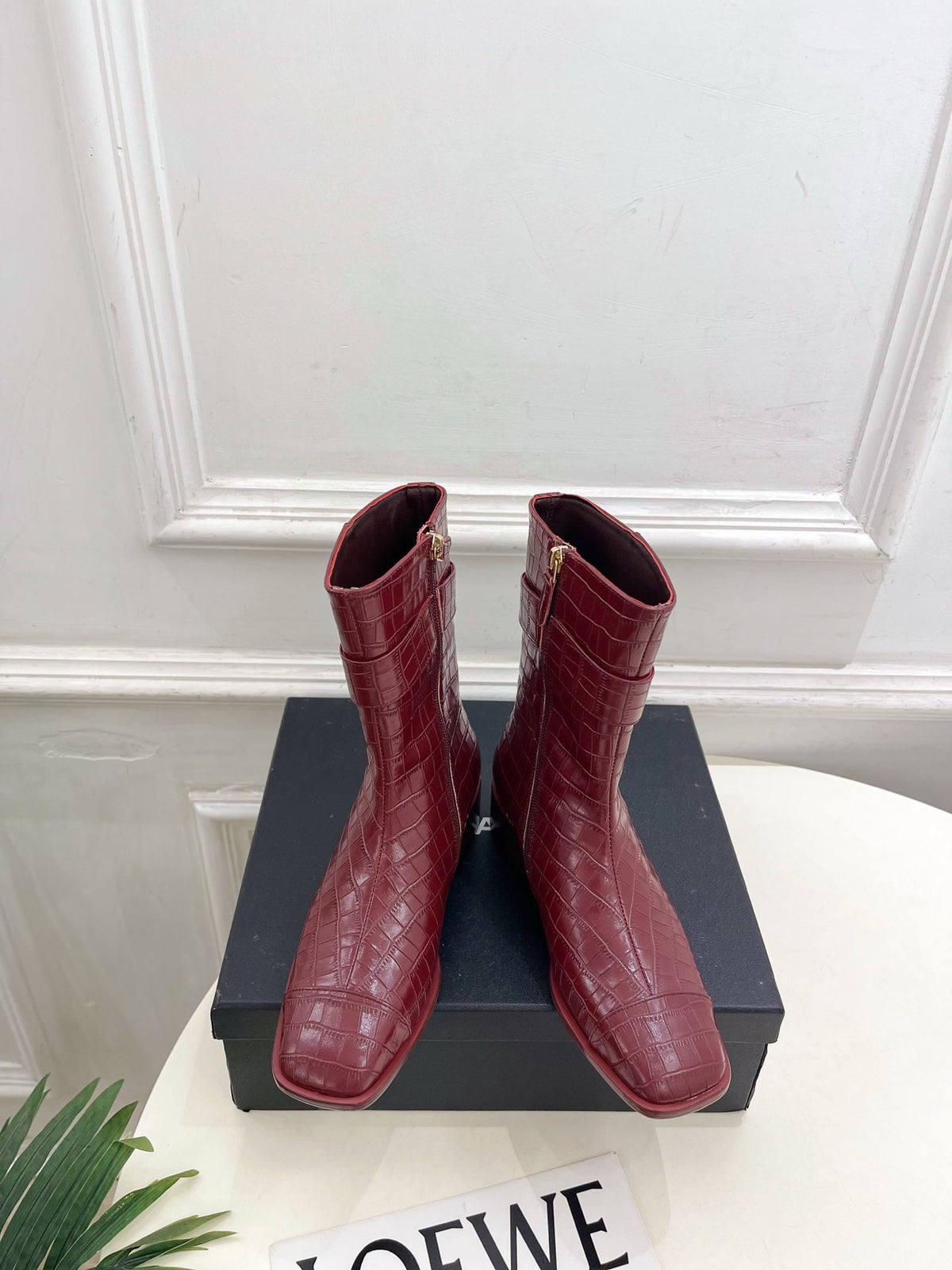 CC 26s Turn-Lock Ankle Boots Burugndy Embossed Croc Leather 946904