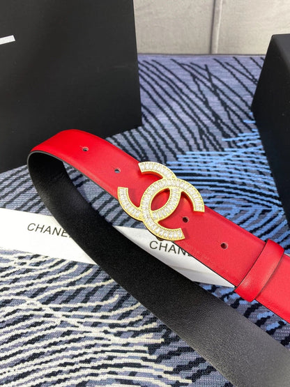 CC Women's Belt 3.0CM Red Cowhide 615099