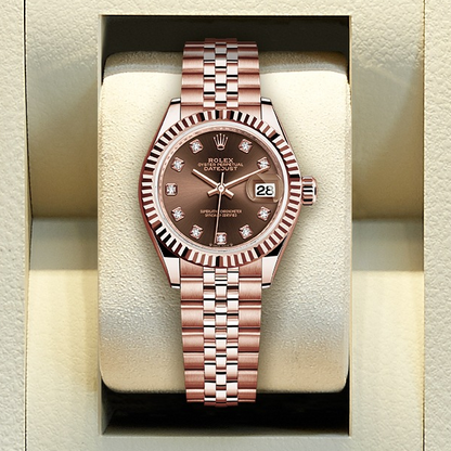 DATEJUST 28MM EVEROSE GOLD STEEL CHOCOLATE DIAL 279175