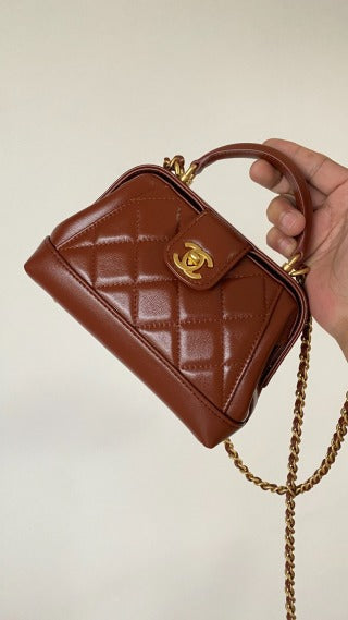 CC  Mini Top Handle 18cm Red Leather Gold Hardware
