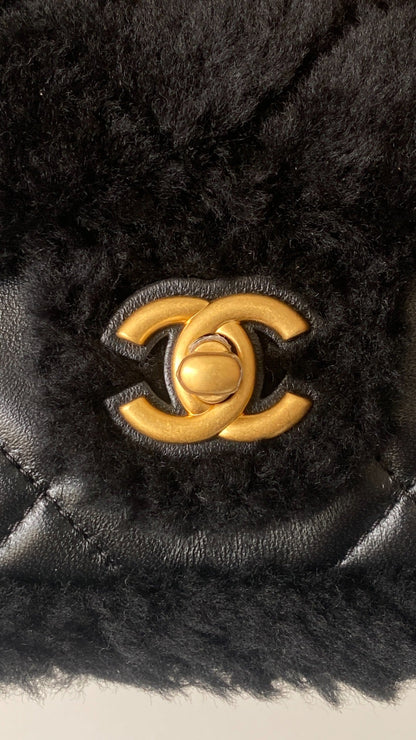 Chanel 25 Shearling Bag Black Wool Lambskin