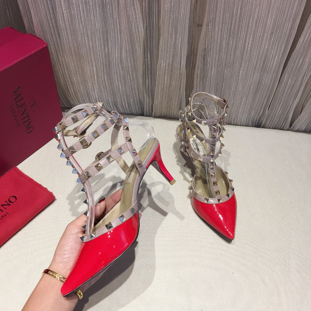 Valentino Rockstud Caged Pumps 65mm Red Patent Leather 239631