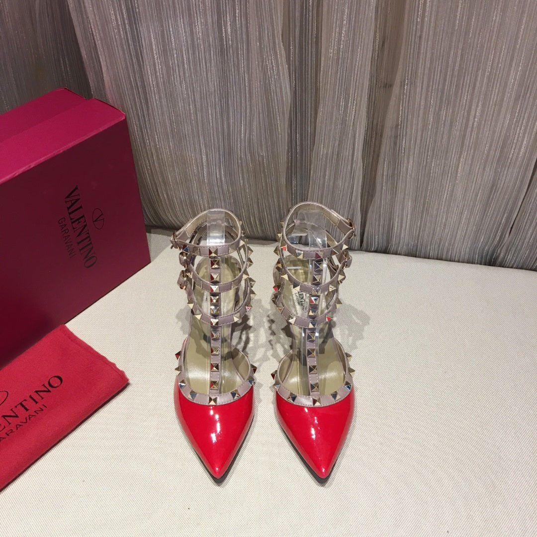 Valentino Rockstud Caged Pumps 65mm Red Patent Leather 239631