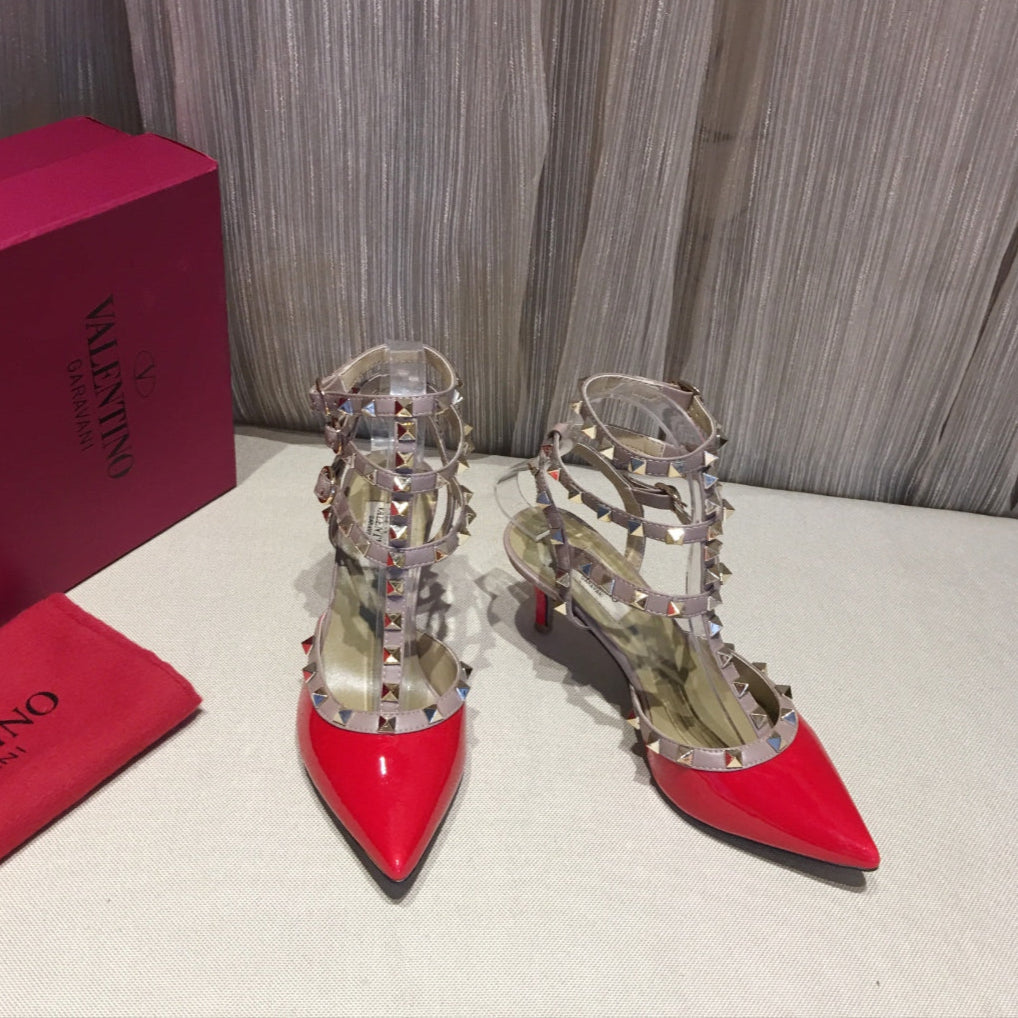 Valentino Rockstud Caged Pumps 65mm Red Patent Leather 239631