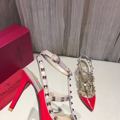 Valentino Rockstud Caged Pumps 100mm Red Patent Leather 239632
