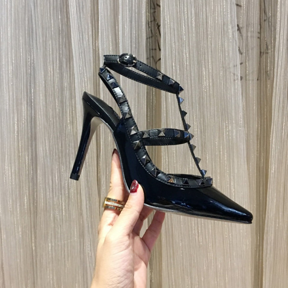 Valentino Rockstud Caged Pumps 100mm Black Patent Leather 239640