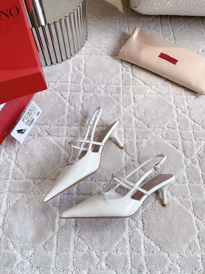 2 Rockstud Slingback 65mm Shiny White
