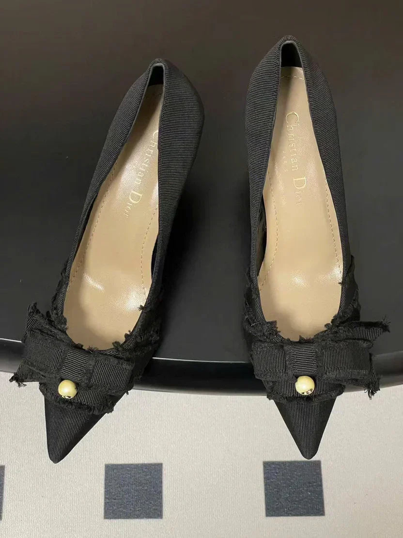 CD Adiorable Pearl Fringe 10cm Pumps in Black Silk Grosgrain