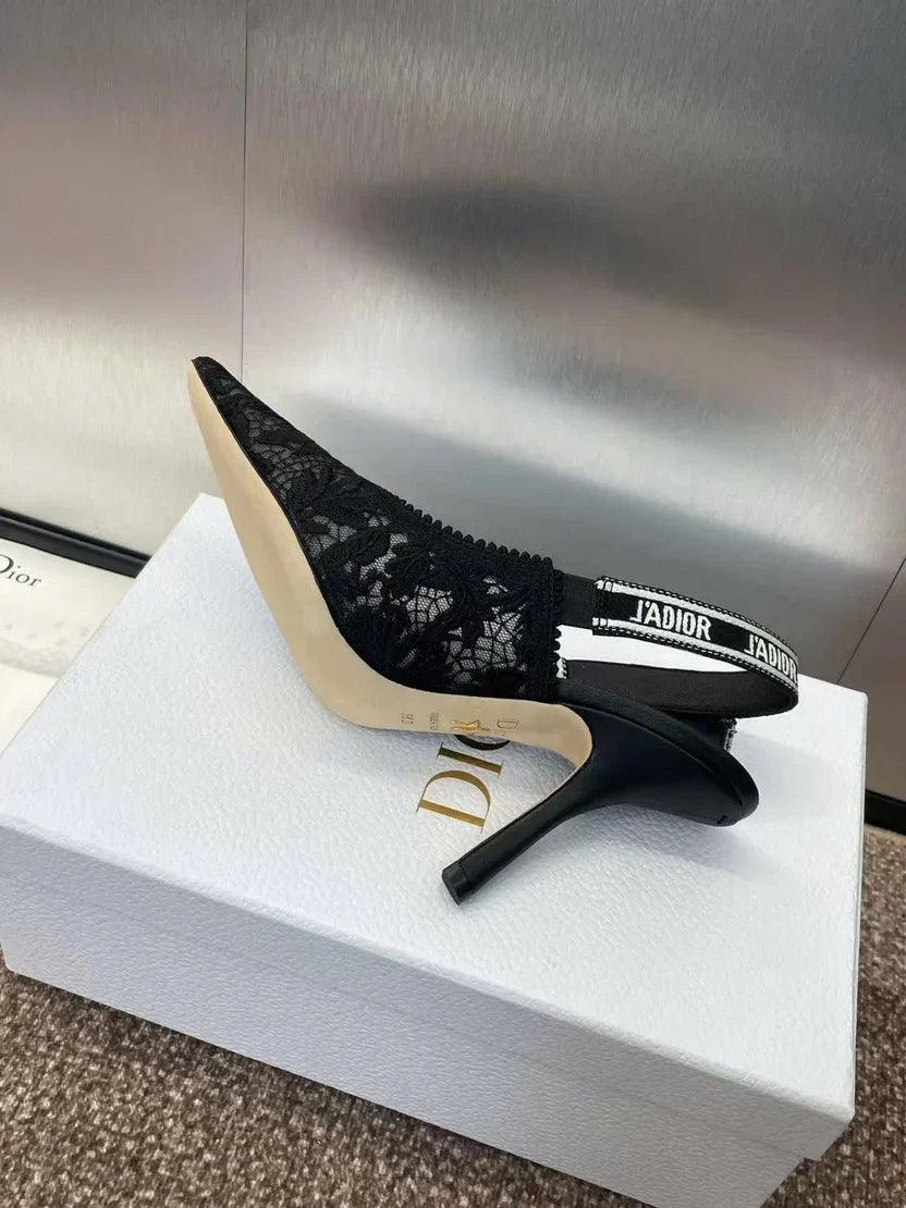 CD J'Adior Slingback Pumps 95mm Black Embroidered Mesh